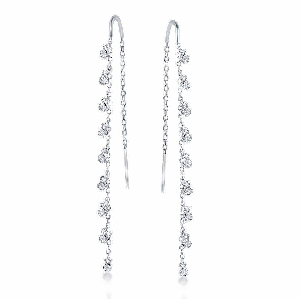 Sterling Silver Hanging Bezel Set CZ Earrings