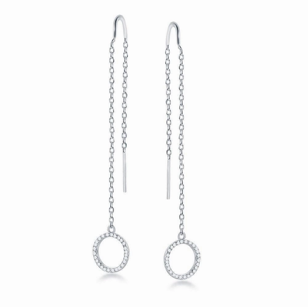 Sterling Silver Hanging Open CZ Circle Earrings
