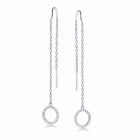 Sterling Silver Hanging Open CZ Circle Earrings