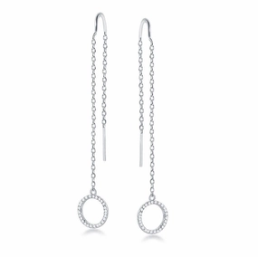 Sterling Silver Hanging Open CZ Circle Earrings