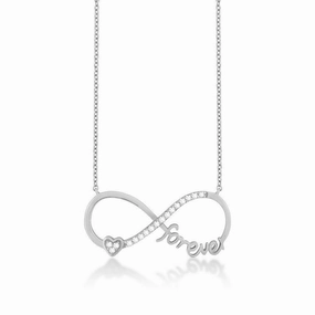Sterling Silver Heart "Forever" Infinity CZ Necklace