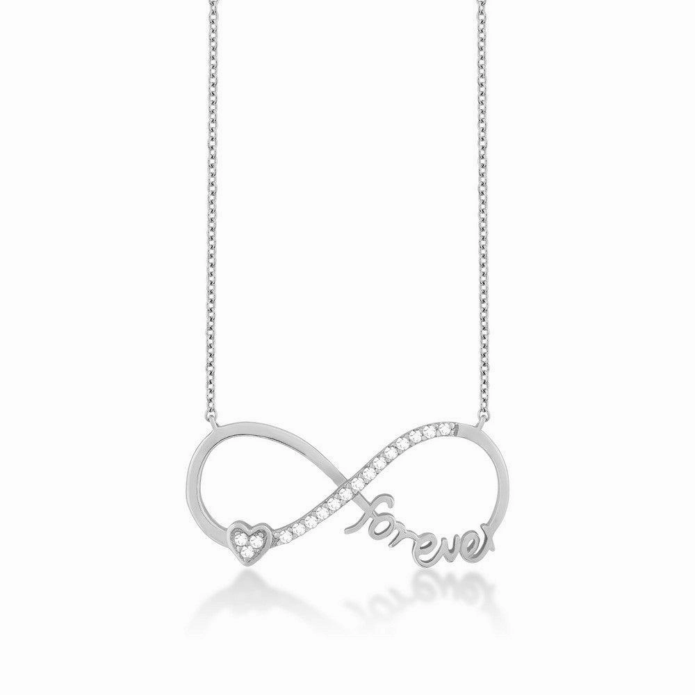 Sterling Silver Heart "Forever" Infinity CZ Necklace