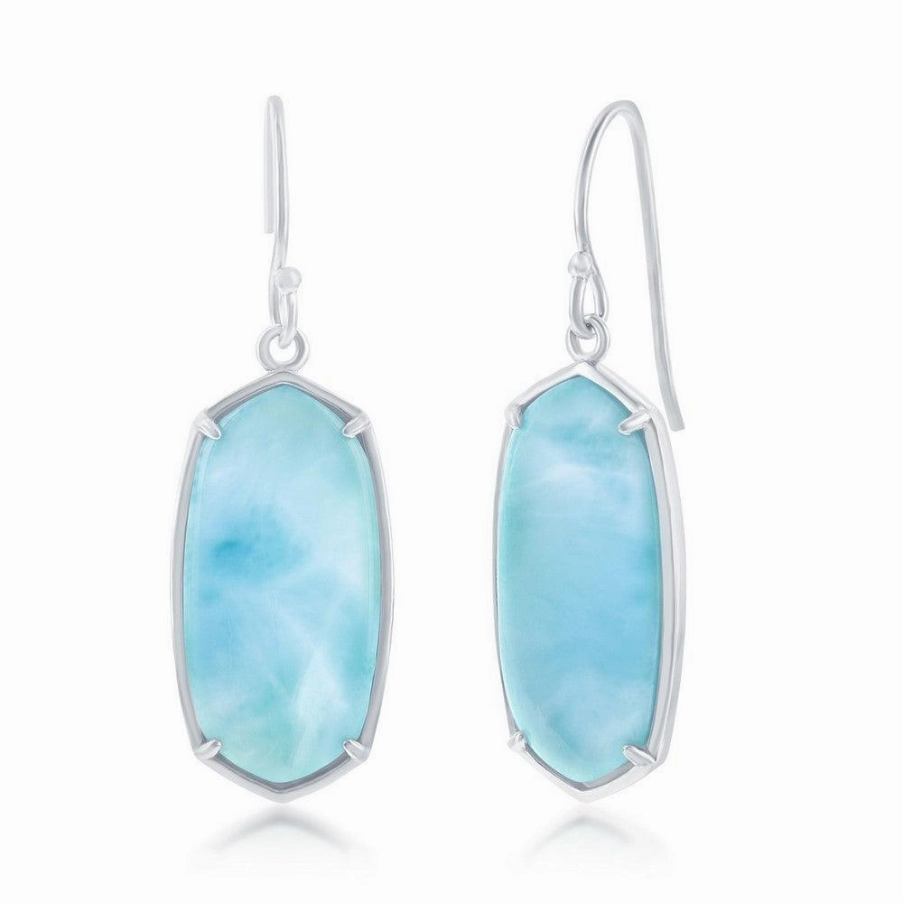 Sterling Silver Hexagon Larimar Dangle Earrings
