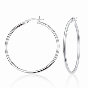Sterling Silver High-Polished Hoop Earrings, 2 x 45 mm