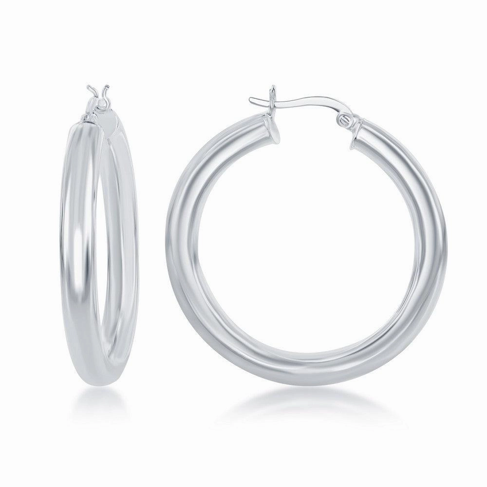 Sterling Silver High-Polished Hoop Earrings, 5 x 40 mm