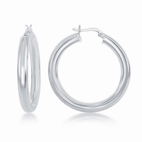 Sterling Silver High-Polished Hoop Earrings, 5 x 40 mm