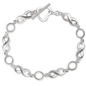 Sterling Silver Infinity with Heart Toggle Bracelet, 7.5"