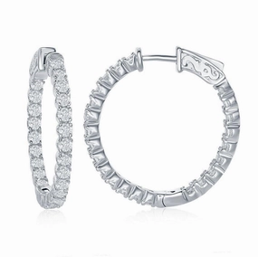 Sterling Silver Inside-Outside CZ Earrings, 3 x 30 mm