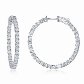 Sterling Silver Inside-Outside CZ Earrings, 3 x 35 mm
