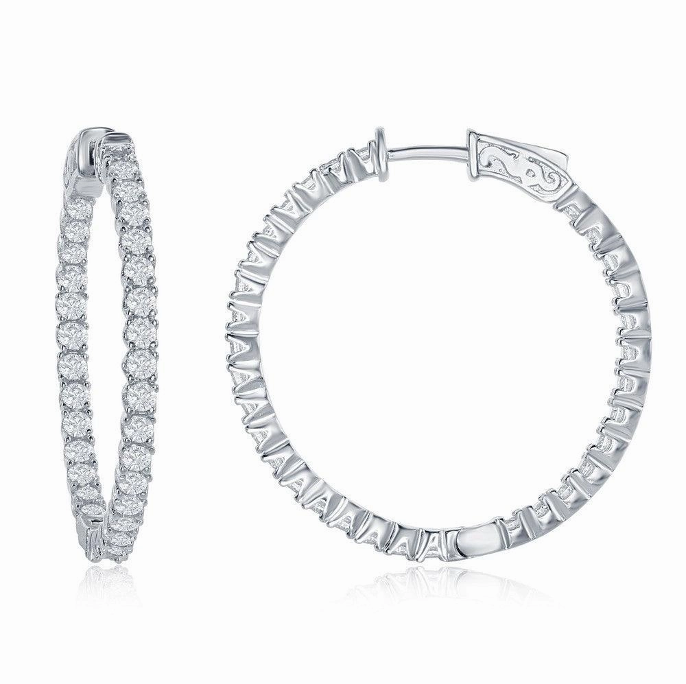Sterling Silver Inside-Outside CZ Earrings, 3 x 35 mm