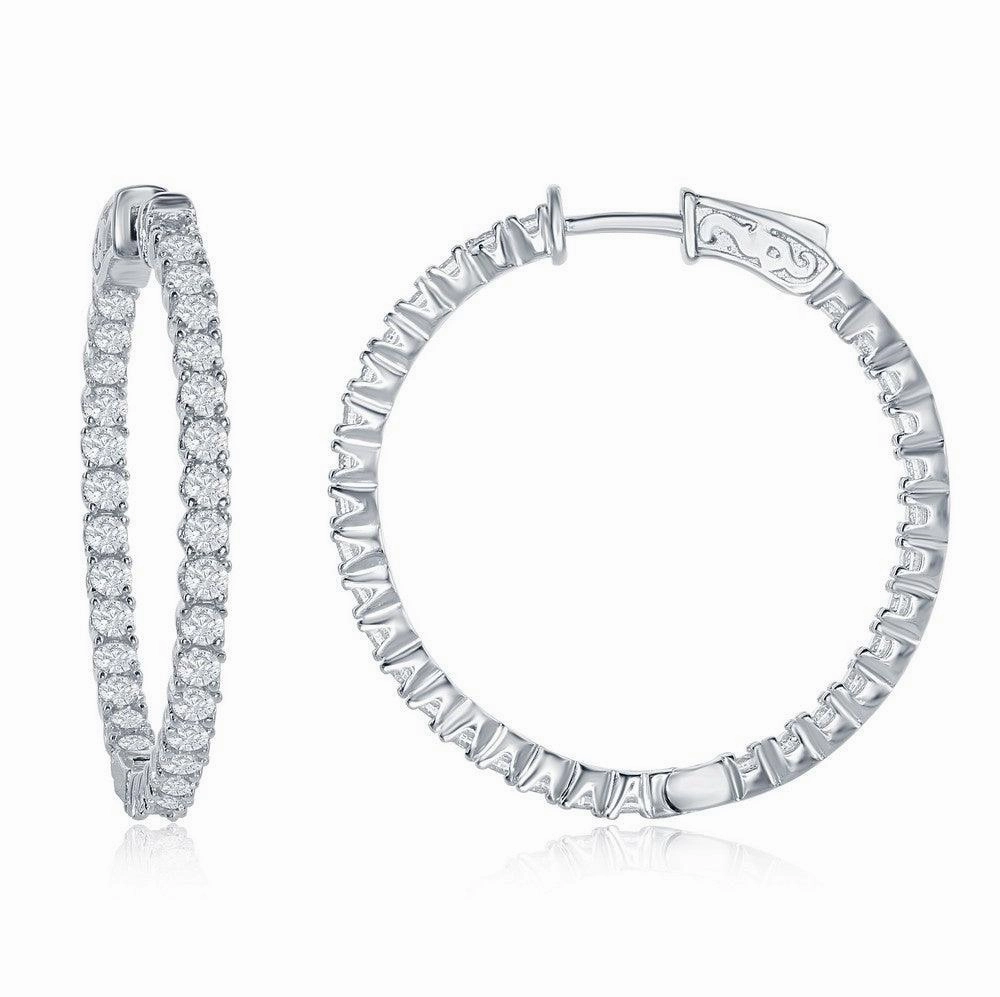 Sterling Silver Inside-Outside CZ Earrings, 3 x 35 mm