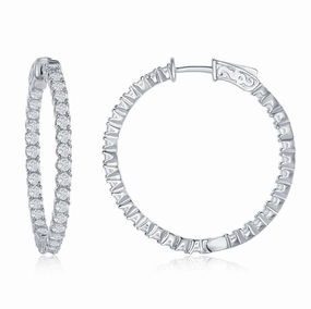 Sterling Silver Inside-Outside CZ Earrings, 3 x 35 mm