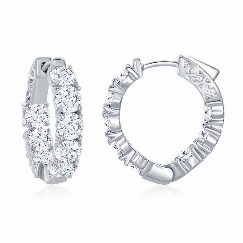 Sterling Silver Inside-Outside CZ Hoop Earrings