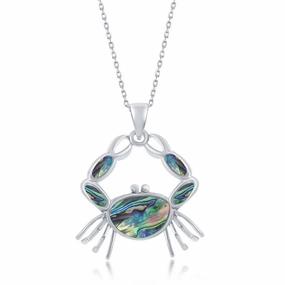Sterling Silver Large Abalone Crab Pendant Chain