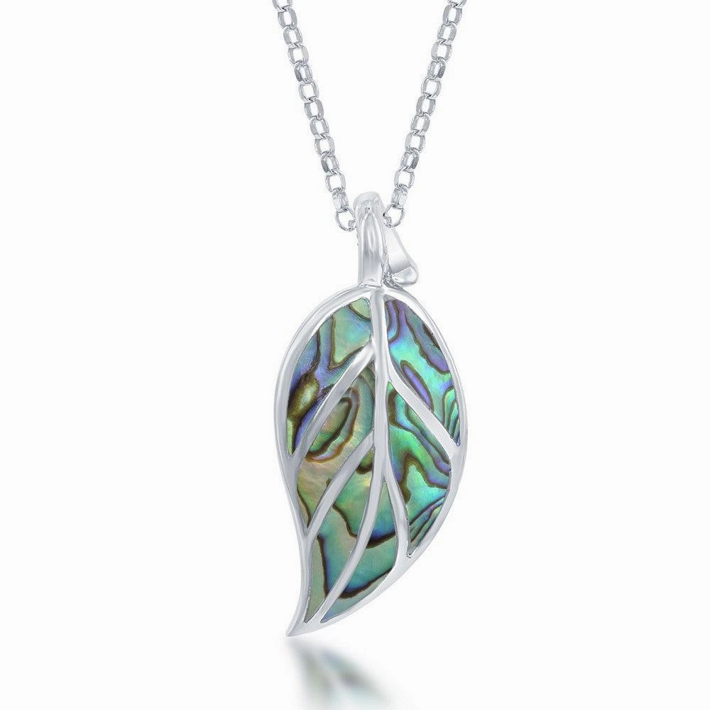 Sterling Silver Large Abalone Leaf Pendant Chain