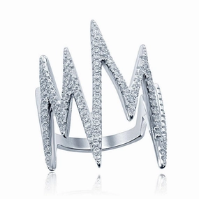 Sterling Silver Large Cubic Zirconia Heartbeat Ring, Size 6