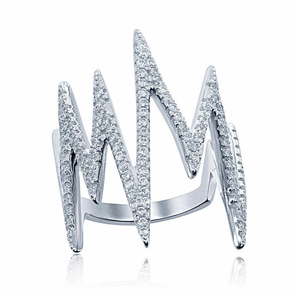 Sterling Silver Large Cubic Zirconia Heartbeat Ring, Size 6