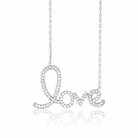 Sterling Silver Large CZ LOVE Script Necklace