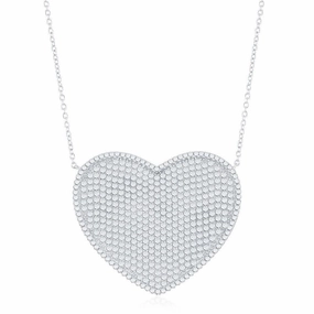 Sterling Silver Large Micro Pave Heart CZ Necklace