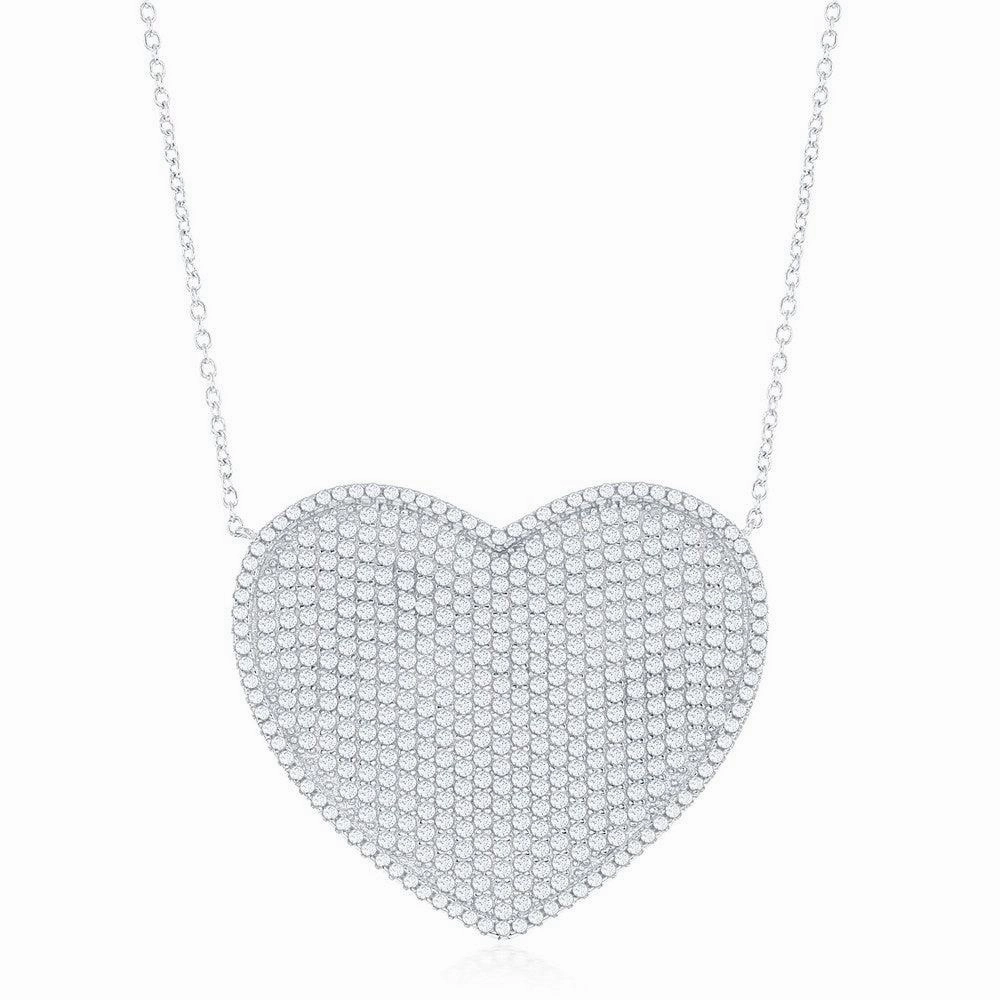 Sterling Silver Large Micro Pave Heart CZ Necklace