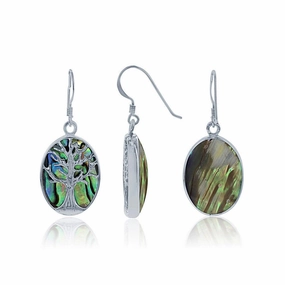 Sterling Silver Large Oval Abalone Tree Earrings