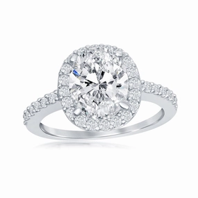 Sterling Silver Large Oval Halo CZ Engagement Ring - W-2404
