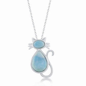 Sterling Silver Larimar Cat Pendant