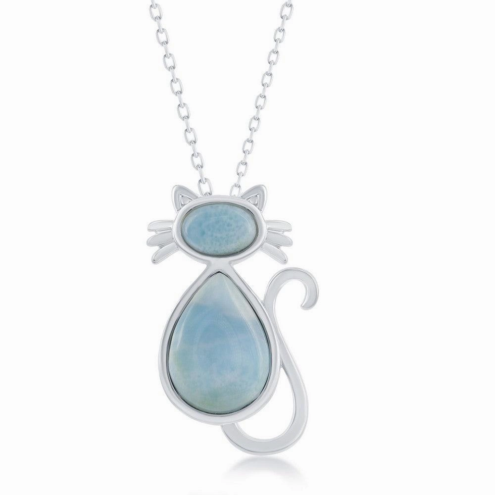 Sterling Silver Larimar Cat Pendant