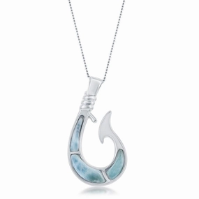 Sterling Silver Larimar Fish hook Pendant