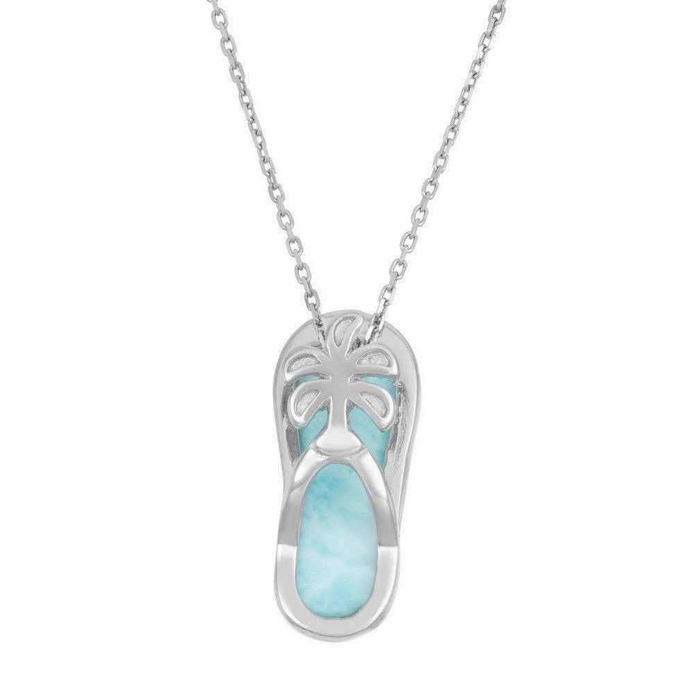Sterling Silver Larimar Flip Flop with Small Palm Tree Detail Pendant