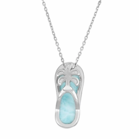 Sterling Silver Larimar Flip Flop with Small Palm Tree Detail Pendant