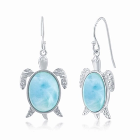 Sterling Silver Larimar Turtle Earrings