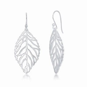 Sterling Silver Leaf Design Dangle Earrings
