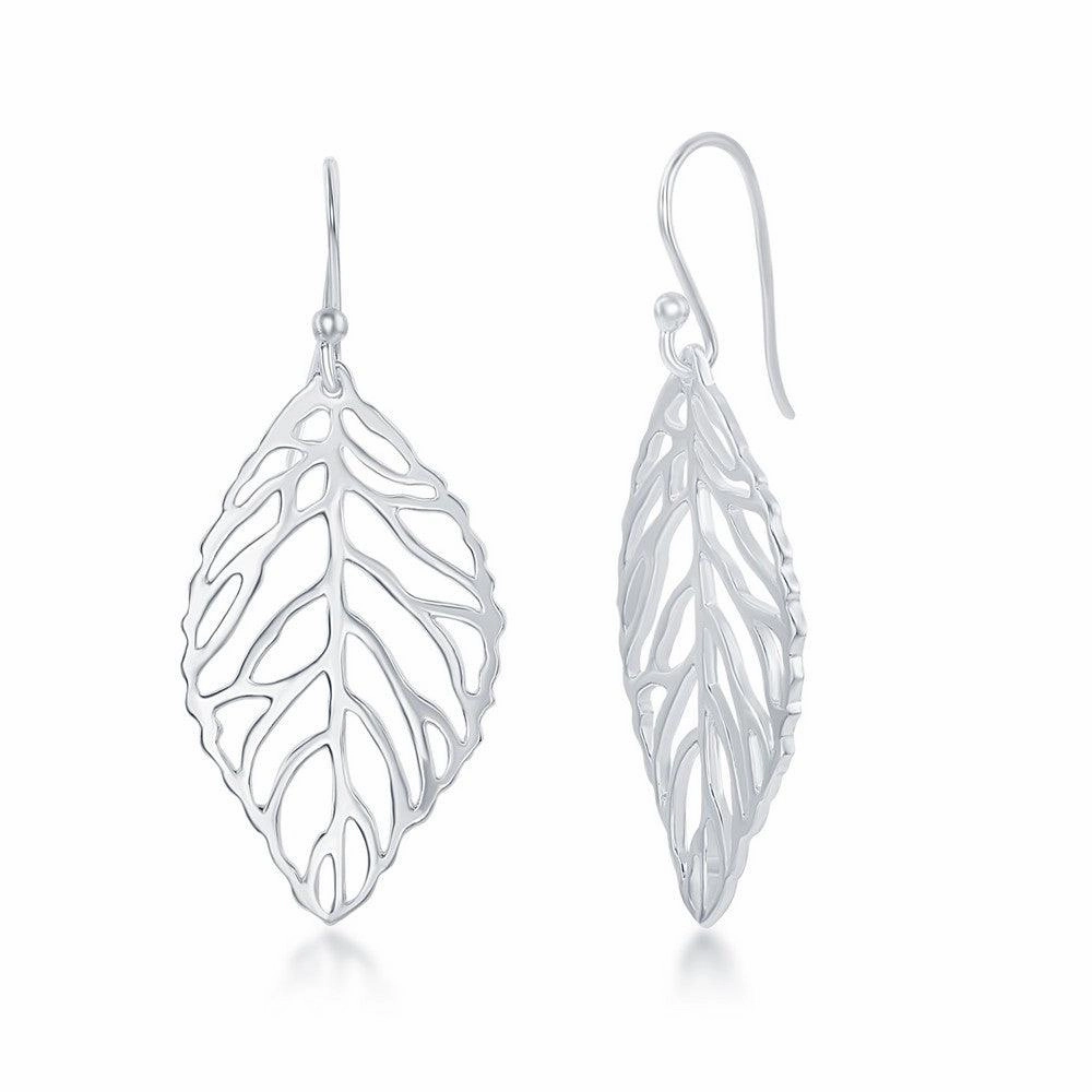 Sterling Silver Leaf Design Dangle Earrings