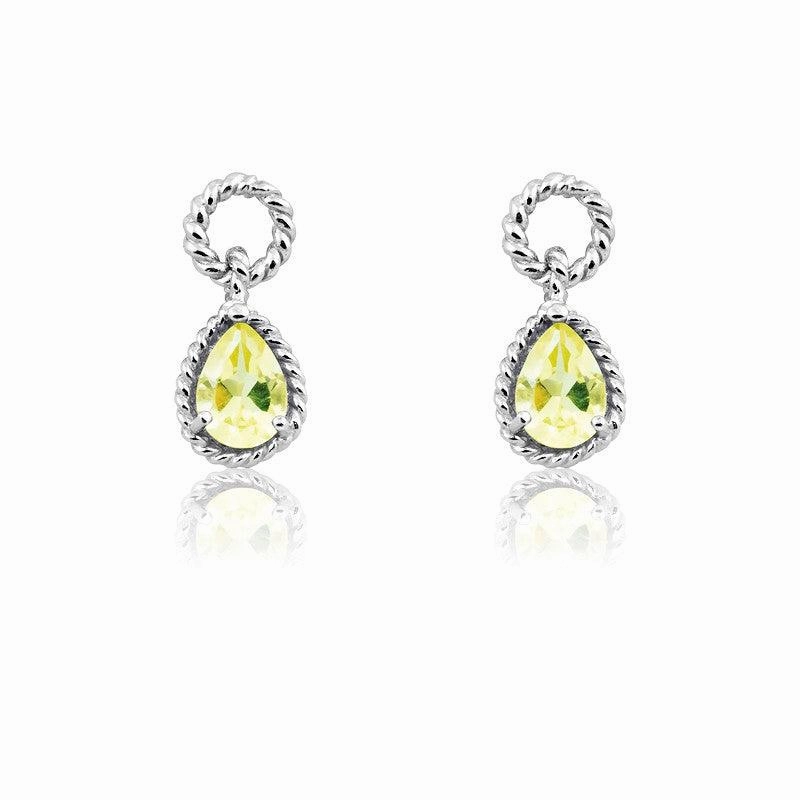 Sterling Silver Lemon Quartz Pear Gemstone Twisted Wire Earrings