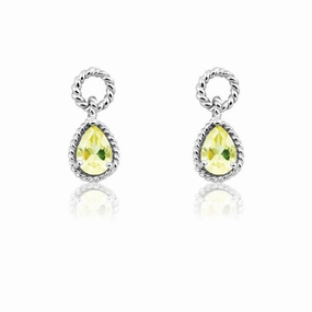 Sterling Silver Lemon Quartz Pear Gemstone Twisted Wire Earrings