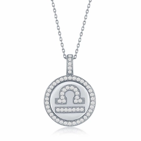Sterling Silver Libra Zodiac Disc Pendant Chain