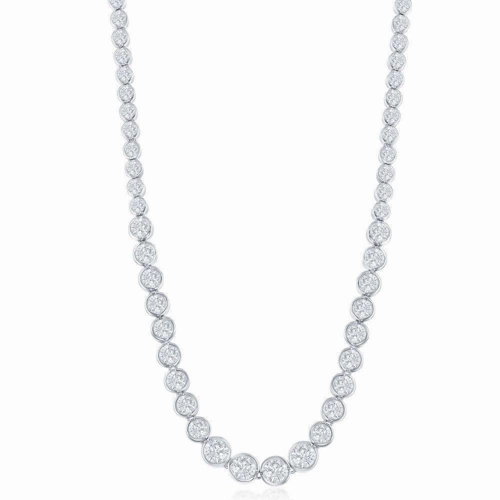 Sterling Silver Linked Circles CZ Tennis Chain, 16"
