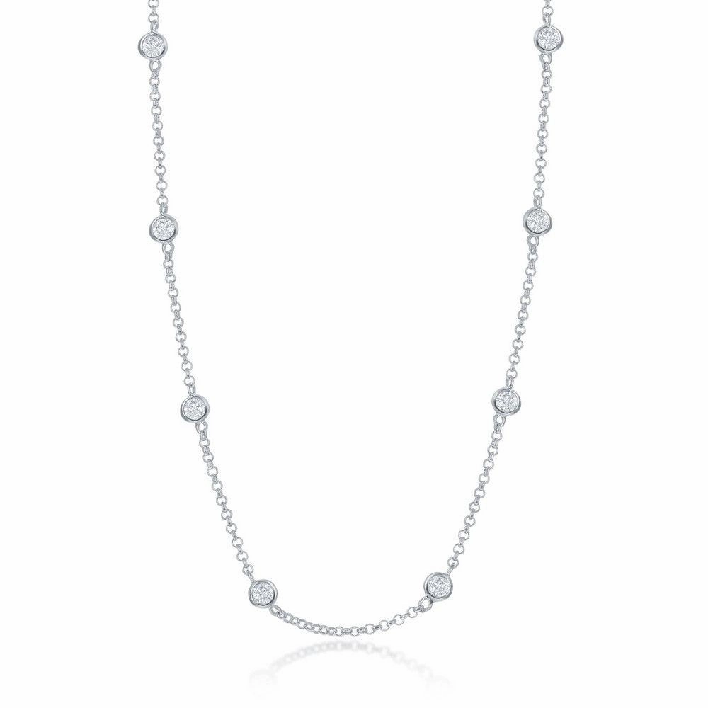 Sterling Silver Linked Round CZ Necklace