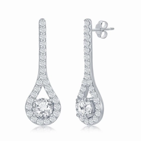 Sterling Silver Long Pear Shaped CZ Earrings