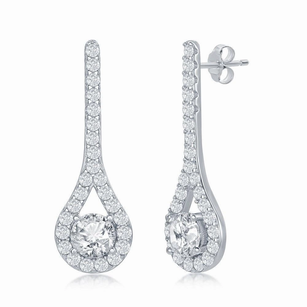 Sterling Silver Long Pear Shaped CZ Earrings