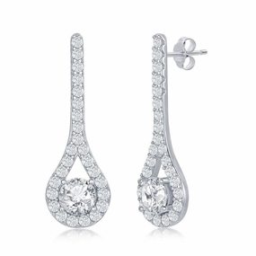 Sterling Silver Long Pear Shaped CZ Earrings