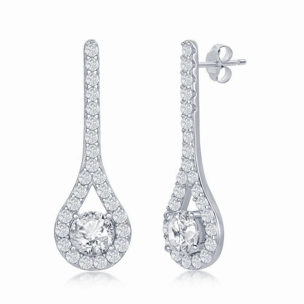 Sterling Silver Long Pear Shaped CZ Earrings