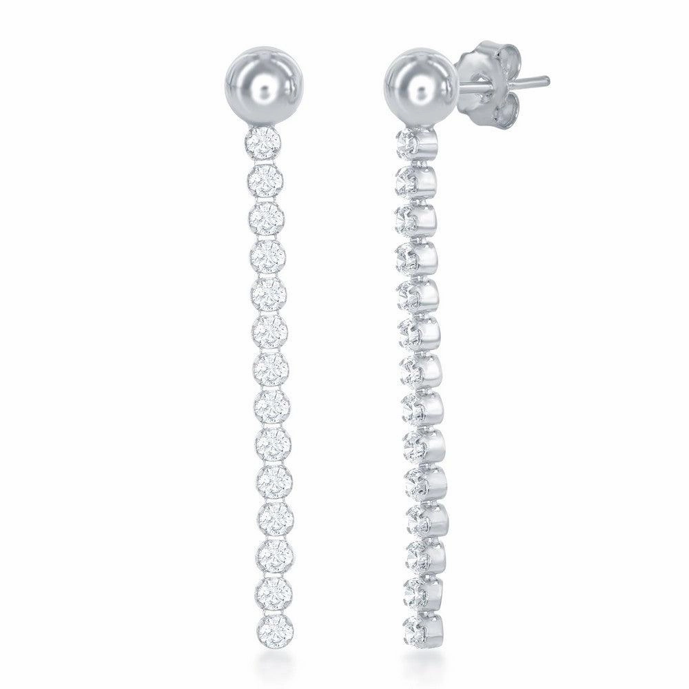 Sterling Silver Long Row of CZ Earrings
