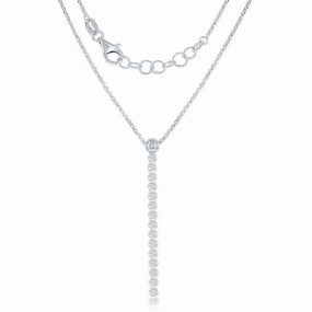 Sterling Silver Long Row of CZs Necklace