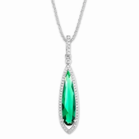 Sterling Silver Long Teardrop Dark Green CZ Pendant