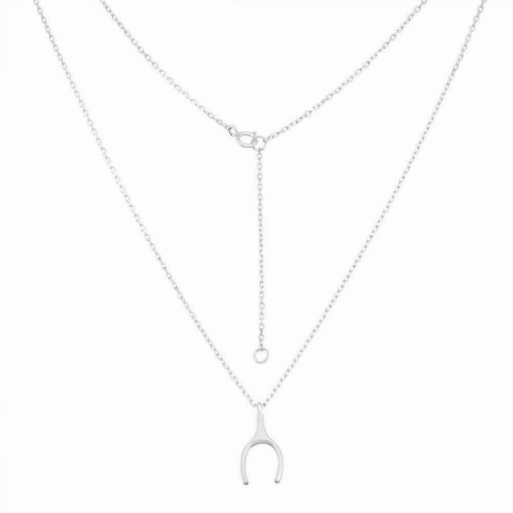 Sterling Silver Matte Wishbone Design Necklace