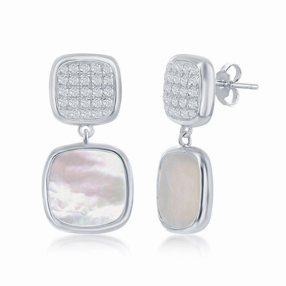 Sterling Silver Micro Pave and MOP Square Earrings