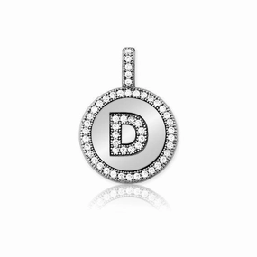 Sterling Silver Micro Pave Circle "D" Pendant with Chain