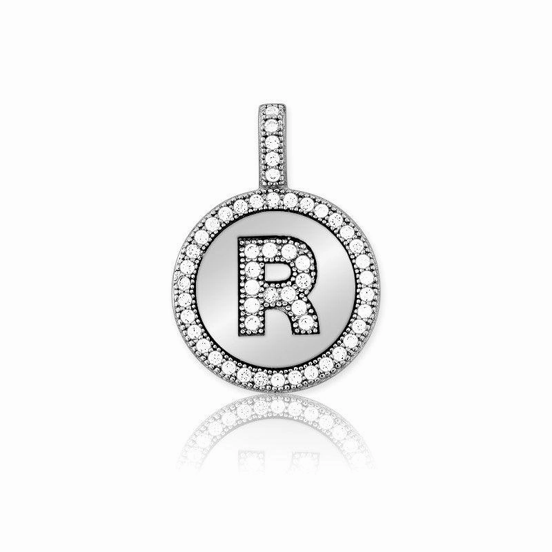 Sterling Silver Micro Pave Circle "R" Pendant with Chain